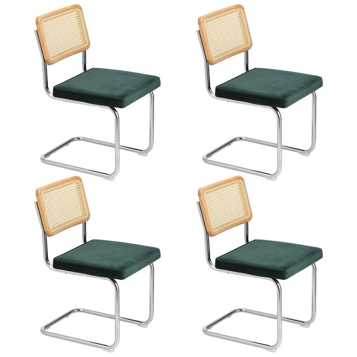 4X Rattan Dining Chair Cesca Replica Cantilever Velvet Padded Green