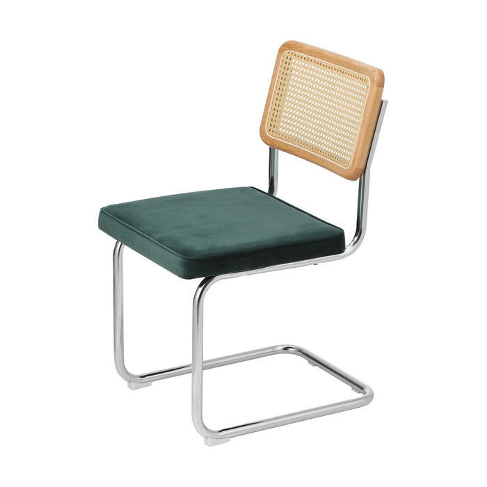 4X Rattan Dining Chair Cesca Replica Cantilever Velvet Padded Green