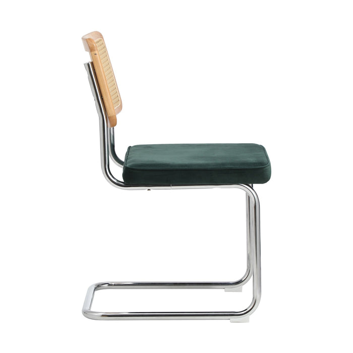 4X Rattan Dining Chair Cesca Replica Cantilever Velvet Padded Green