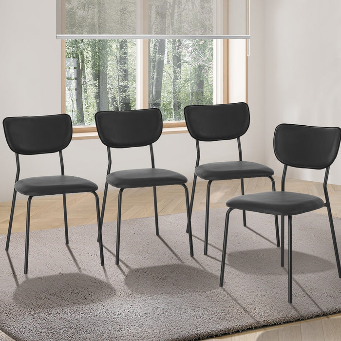 Set Of 4 Dining Chairs Pu Leather Padded Seat Black