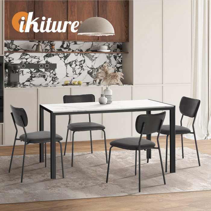 Set Of 4 Dining Chairs Pu Leather Padded Seat Black