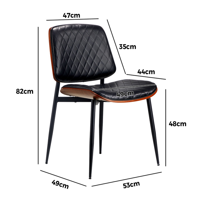 6X Dining Chairs Retro Faux Leather Solid Beech Wood Metal Legs Black