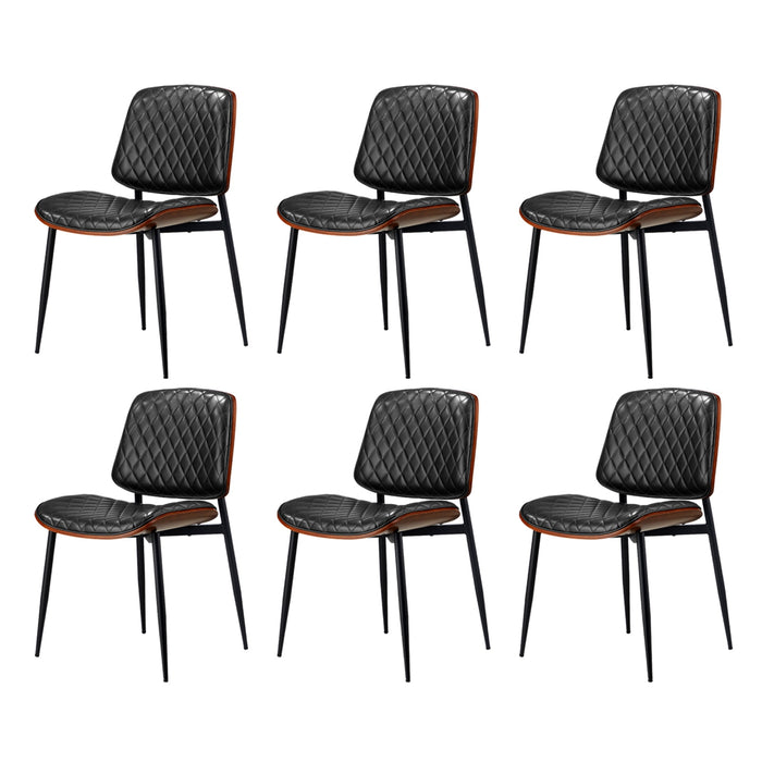 6X Dining Chairs Retro Faux Leather Solid Beech Wood Metal Legs Black