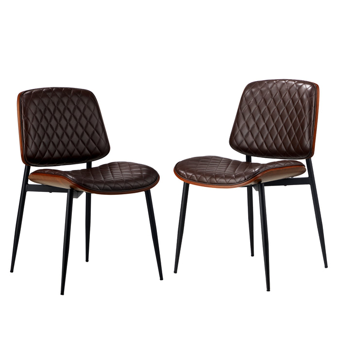 2X Dining Chairs Retro Faux Leather Solid Beech Wood Metal Legs Walnut