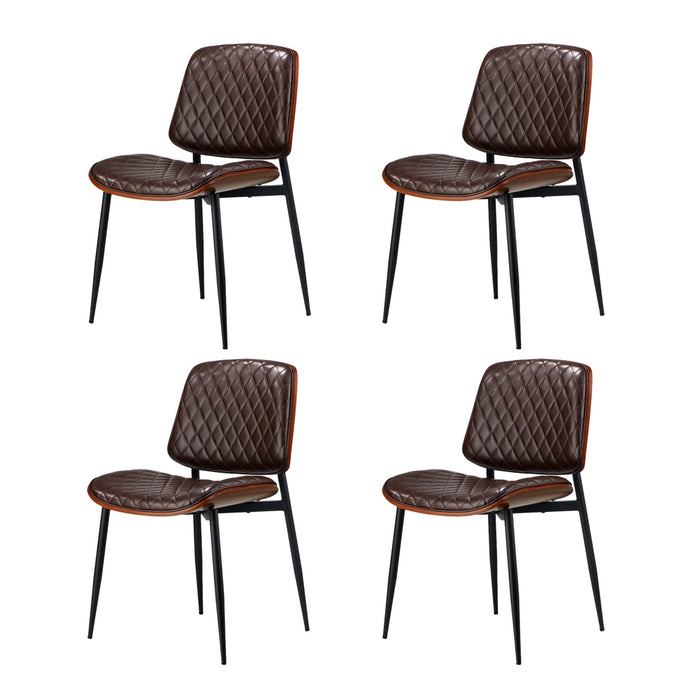 4X Dining Chairs Retro Faux Leather Solid Beech Wood Metal Legs Walnut