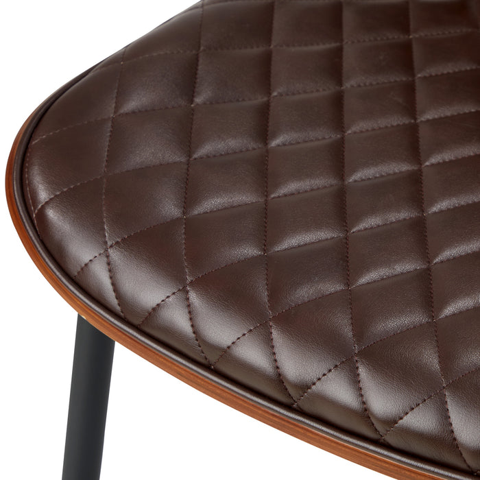 4X Dining Chairs Retro Faux Leather Solid Beech Wood Metal Legs Walnut