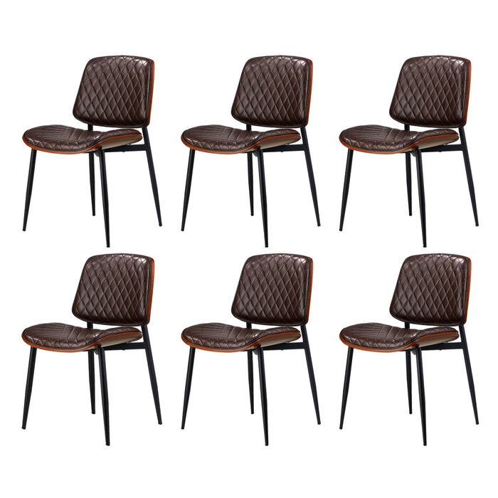 6X Dining Chairs Retro Faux Leather Solid Beech Wood Metal Legs Walnut