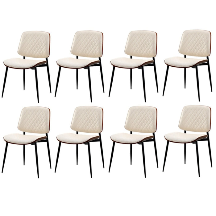8X Dining Chairs Retro Faux Leather Solid Beech Wood Metal Legs White