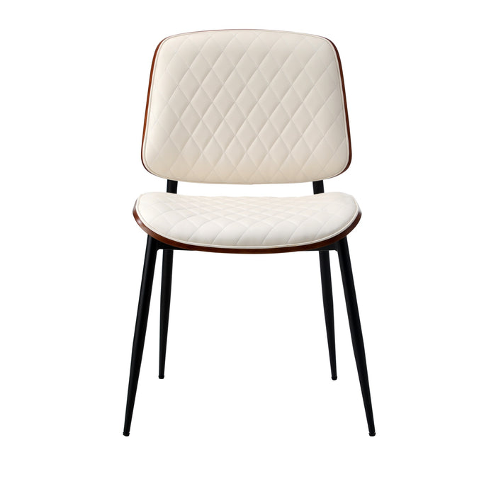 8X Dining Chairs Retro Faux Leather Solid Beech Wood Metal Legs White