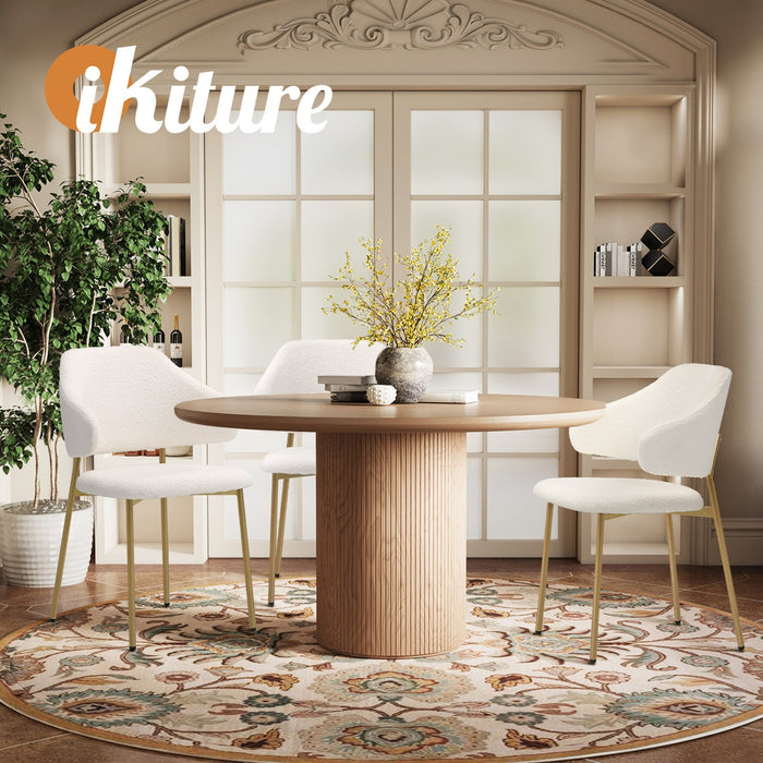 4X Dining Chair Accent Chairs Armchair Tub Armchairs Sherpa Gold & White