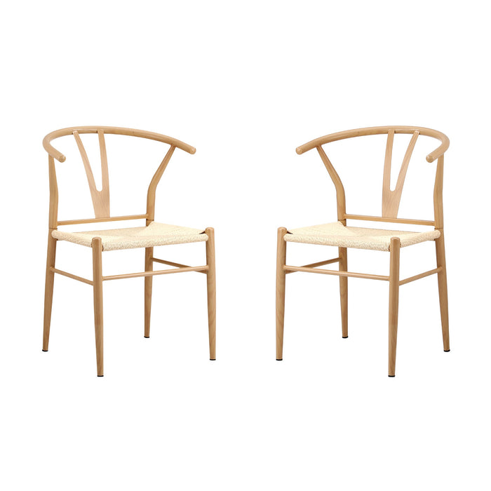 2X Dining Chair Metal Hans Wegner Chair Wishbone Cafe Lounge Beige