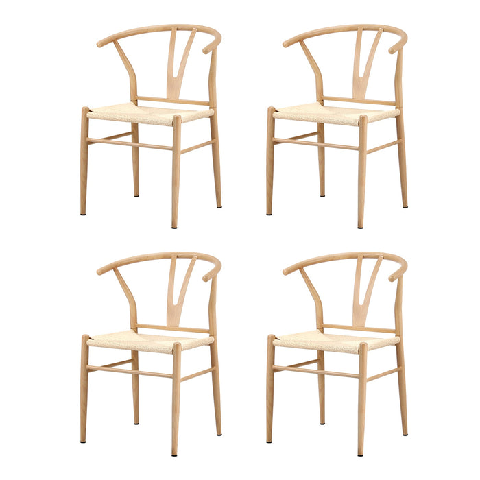4X Dining Chair Metal Hans Wegner Chair Wishbone Cafe Lounge Beige