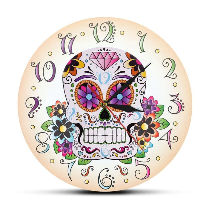 Day Of The Dead Mexican Floral Skull Wall Clock Dia De