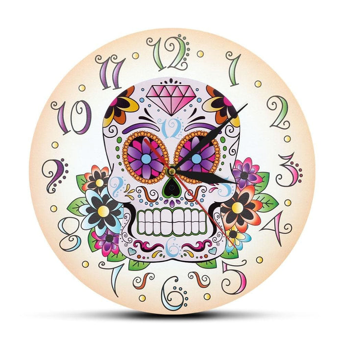 Day of the Dead Mexican Floral Skull Wall Clock Dia De