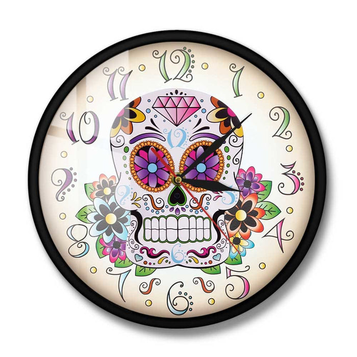 Day of the Dead Mexican Floral Skull Wall Clock Dia De