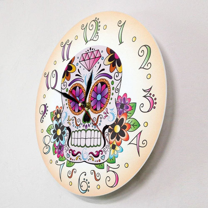 Day of the Dead Mexican Floral Skull Wall Clock Dia De
