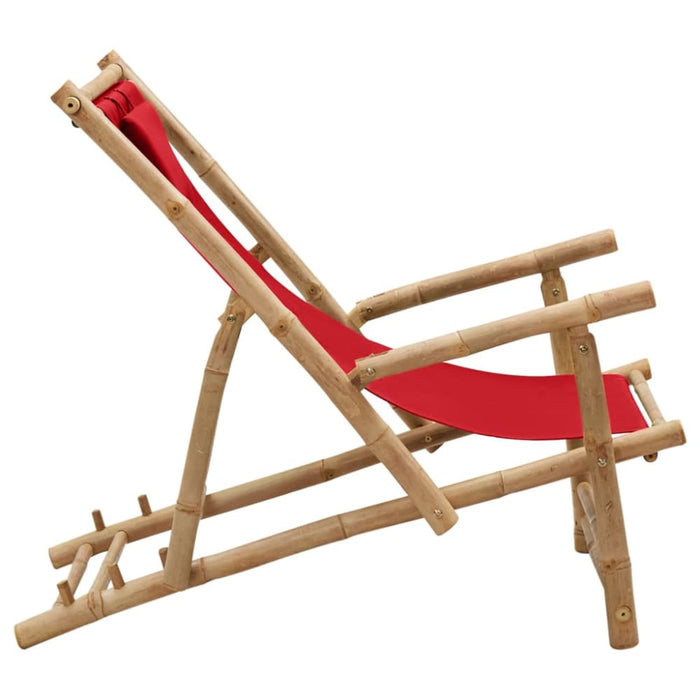 Deck Chair Bamboo and Canvas Red Tonpki