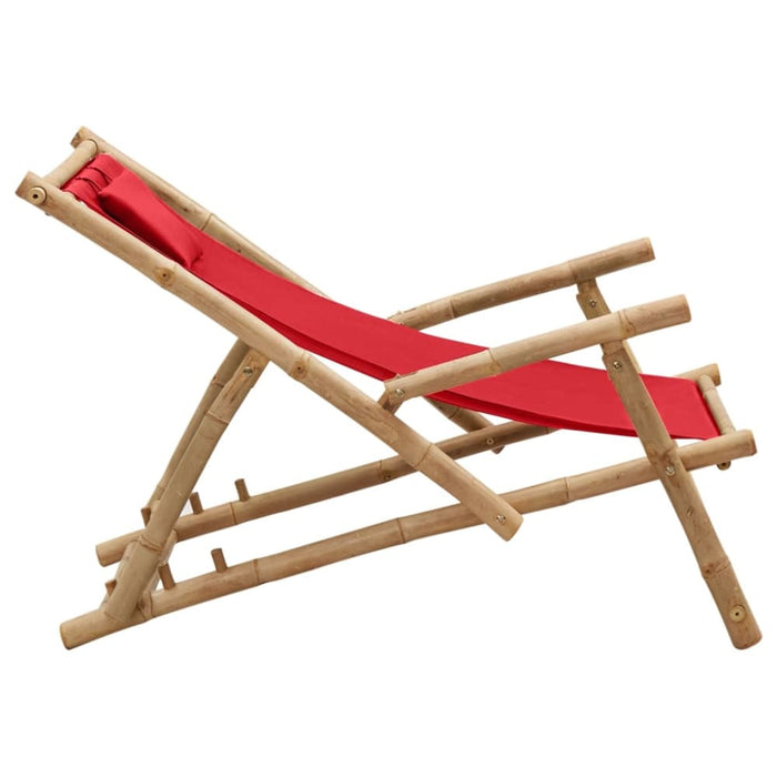 Deck Chair Bamboo and Canvas Red Tonpki