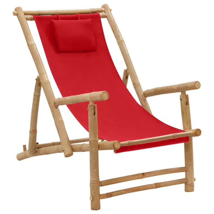 Deck Chair Bamboo and Canvas Red Tonpki