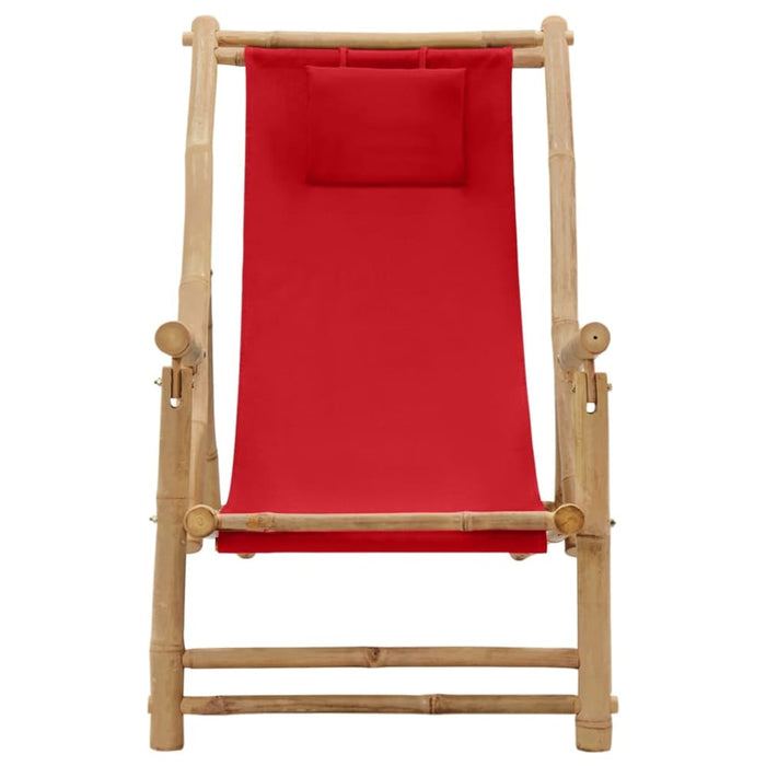 Deck Chair Bamboo and Canvas Red Tonpki