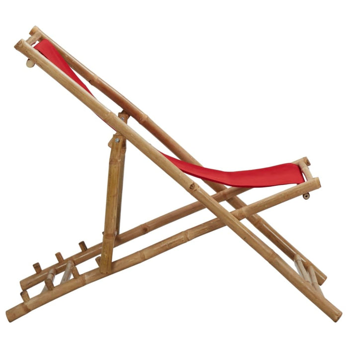 Deck Chair Bamboo and Canvas Red Totbxb