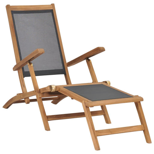 Deck Chair with Footrest Solid Teak Wood Black Aiaob