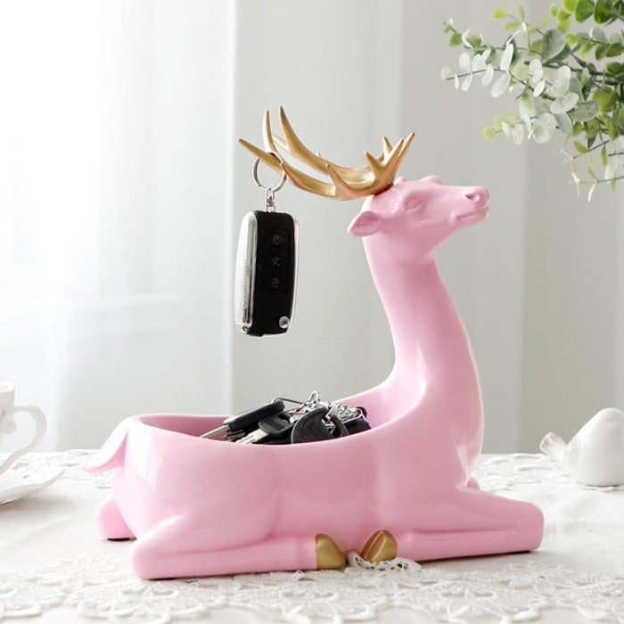 Deer Figurines Desktop Key Phone Storage Box for Living Room