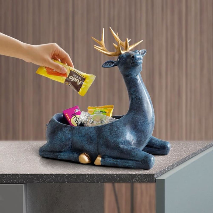 Deer Figurines Desktop Key Phone Storage Box for Living Room