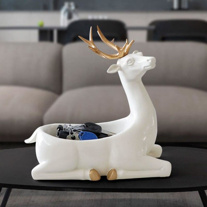Deer Figurines Desktop Key Phone Storage Box for Living Room