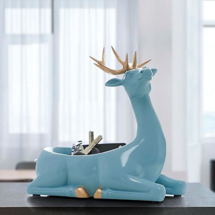 Deer Figurines Desktop Key Phone Storage Box for Living Room
