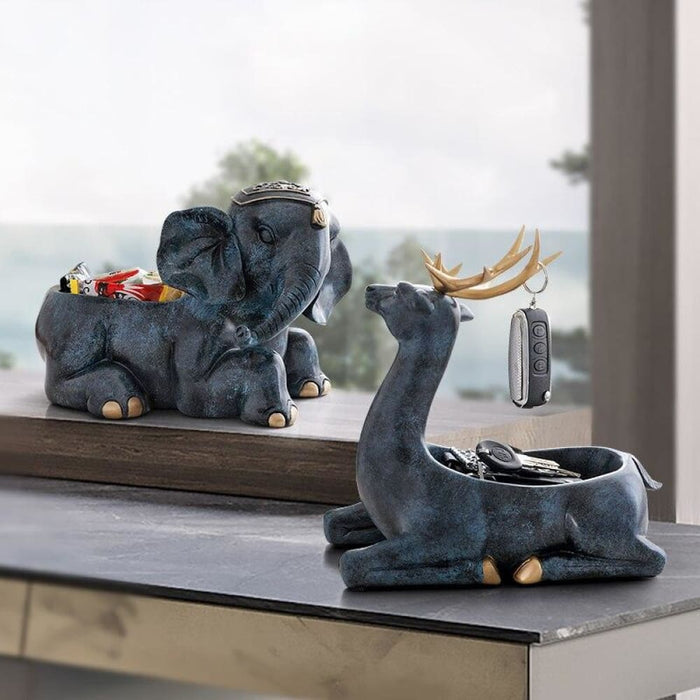 Deer Figurines Desktop Key Phone Storage Box for Living Room