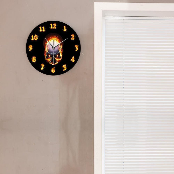 Demon Skull in Fire with Burning Numbers Modern Wall Clock