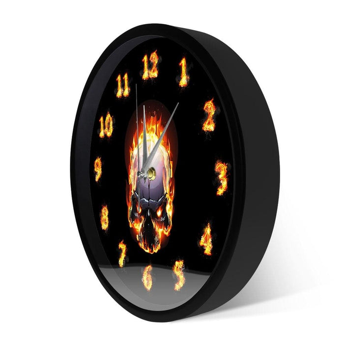 Demon Skull in Fire with Burning Numbers Modern Wall Clock