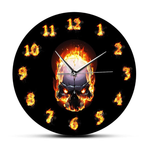 Demon Skull in Fire with Burning Numbers Modern Wall Clock
