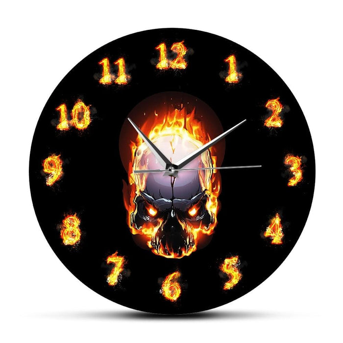 Demon Skull in Fire with Burning Numbers Modern Wall Clock
