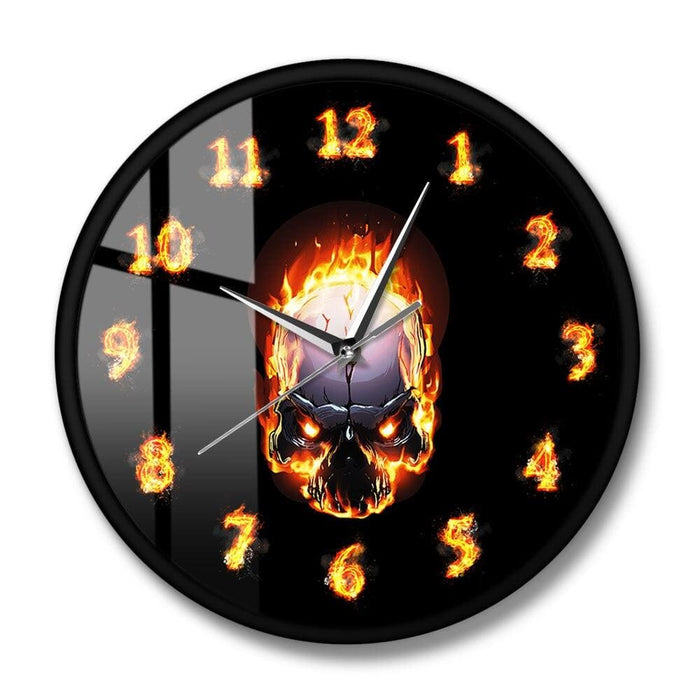 Demon Skull in Fire with Burning Numbers Modern Wall Clock