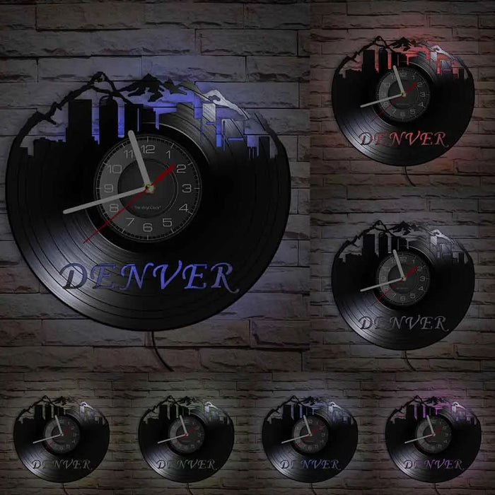 Denver Skyline Vinyl Record Wall Clock