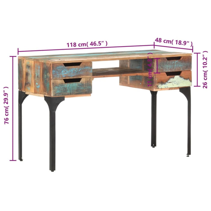 Desk 118x48x75 Cm Solid Reclaimed Wood Txbllp