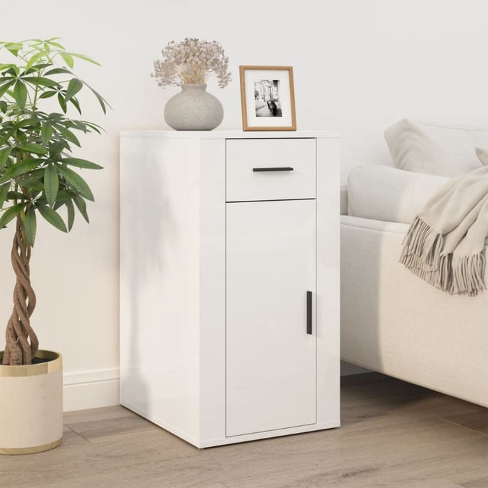 Desk Cabinet Glossy Look White 40x49x75 Cm Engineered Wood