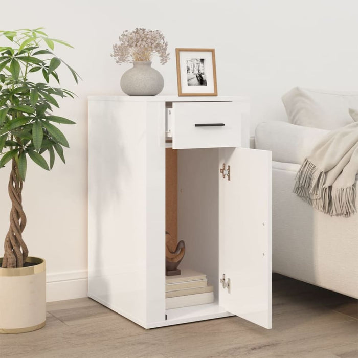 Desk Cabinet Glossy Look White 40x49x75 Cm Engineered Wood