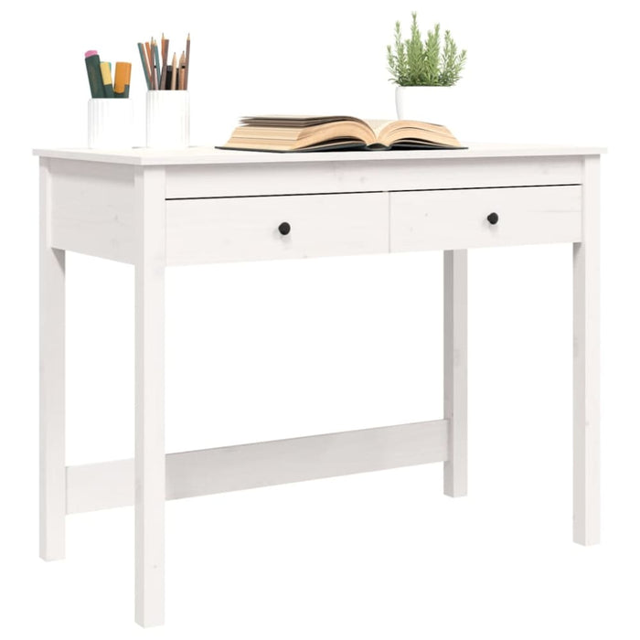 Desk with Drawers White 100x50x78 Cm Solid Wood Pine Nxalaa
