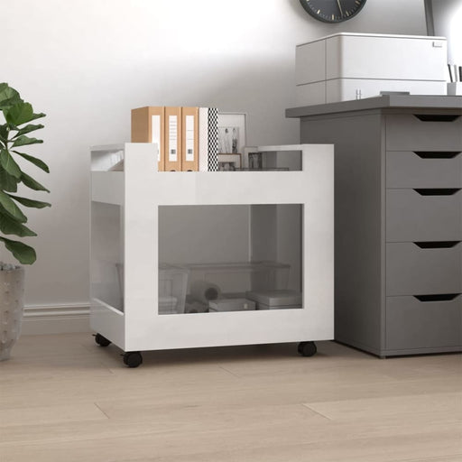 Desk Trolley Glossy Look White 60x45x60 Cm Engineered Wood
