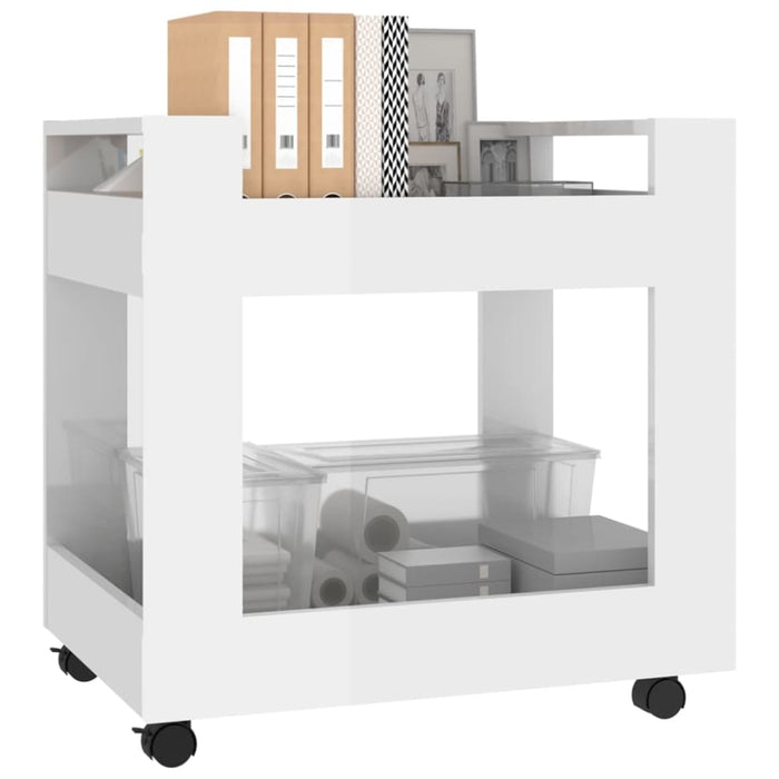 Desk Trolley Glossy Look White 60x45x60 Cm Engineered Wood