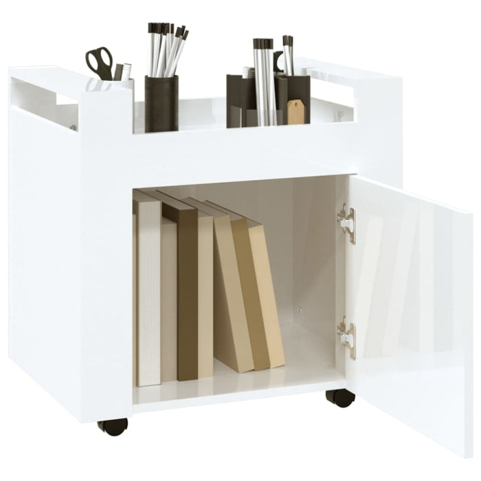 Desk Trolley Glossy Look White 60x45x60 Cm Engineered Wood