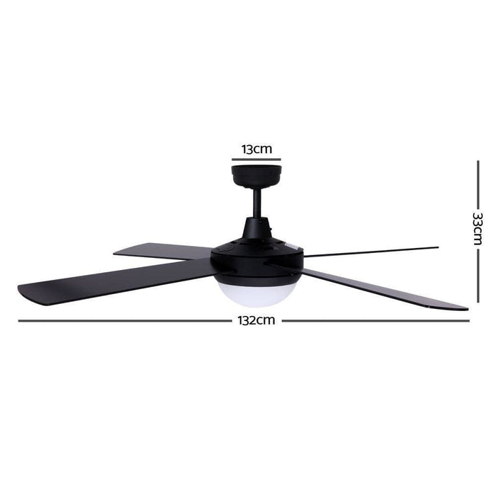 Devanti 52’’ Ceiling Fan w Light Remote Timer - Black