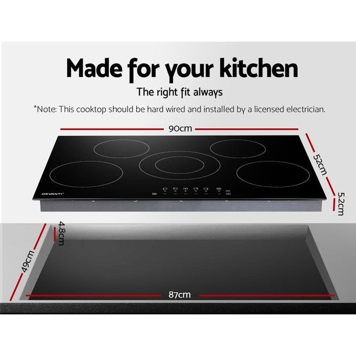 Devanti 90cm Ceramic Cooktop Electric Cook Top 5 Burner