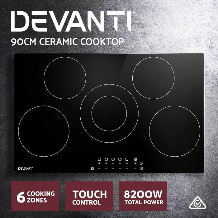 Devanti 90cm Ceramic Cooktop Electric Cook Top 5 Burner