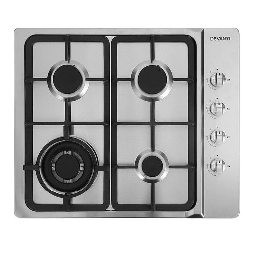 Devanti Gas Cooktop 60cm Kitchen Stove 4 Burner Cook Top Ng