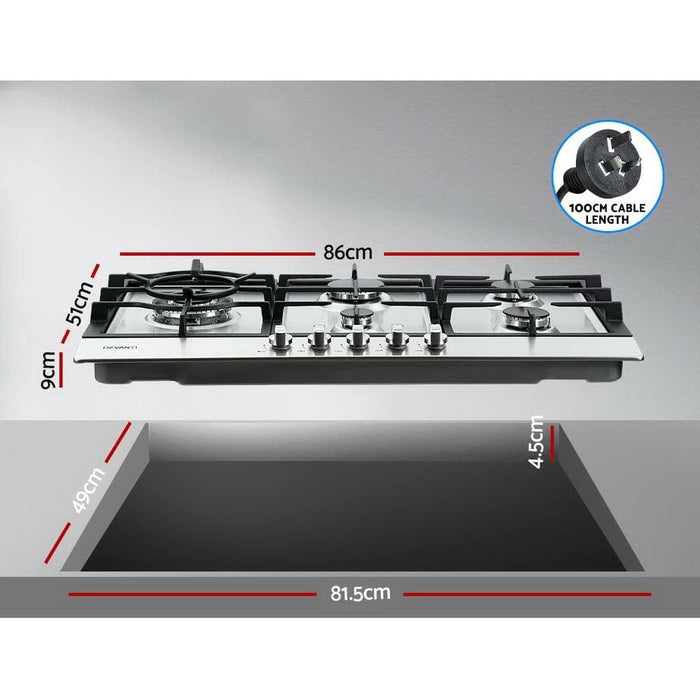 Devanti Gas Cooktop 90cm Kitchen Stove Cooker 5 Burner