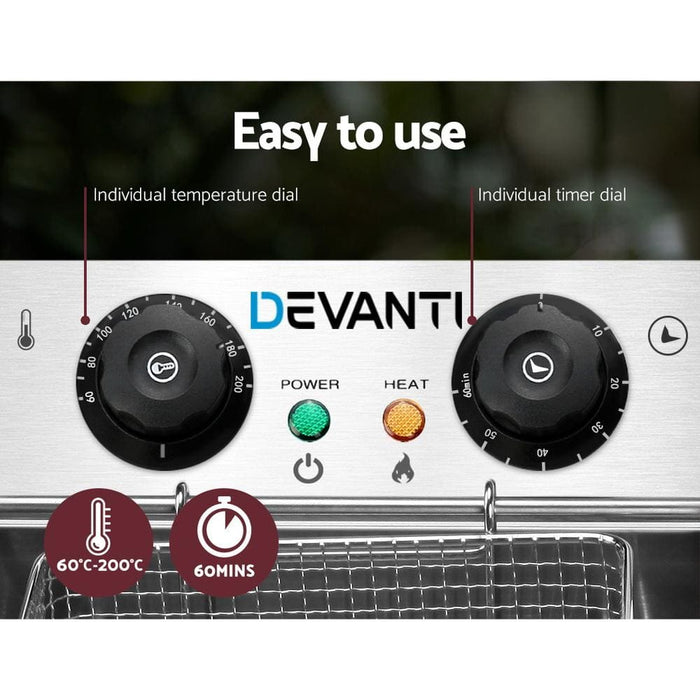 Devanti Electric Commercial Deep Fryer Twin Frying Basket